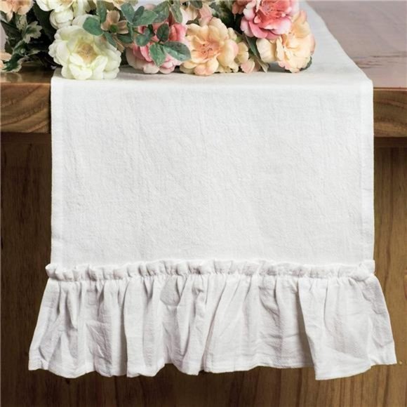 Farmhouse Table Runner Country Cottage Decor Long White Cotton Decorative Cloth - Picture 4 of 9